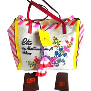 Etro Multicolor Embroidered Start Dreaming & Dancing Women's Tote Bag Purse RARE